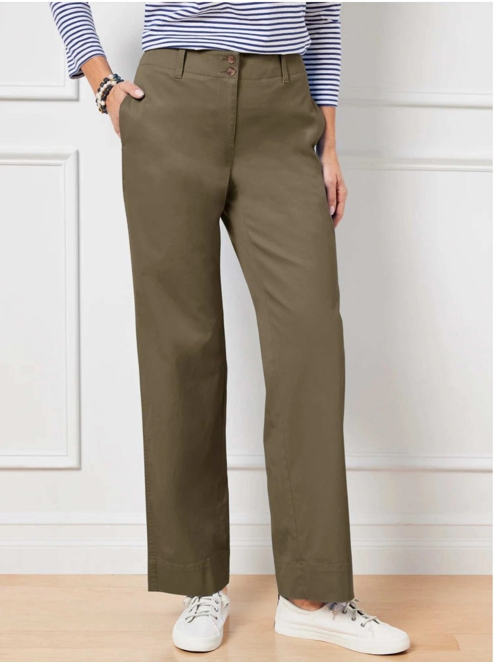New Talbots New England Chino Pants Straight Leg Full Length Supersoft 14P Green